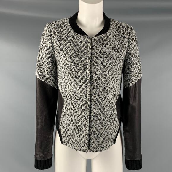 THAKOON Size 0 Black White & Grey Acrylic Blend Mixed Fabrics Jacket - Picture 1 of 6